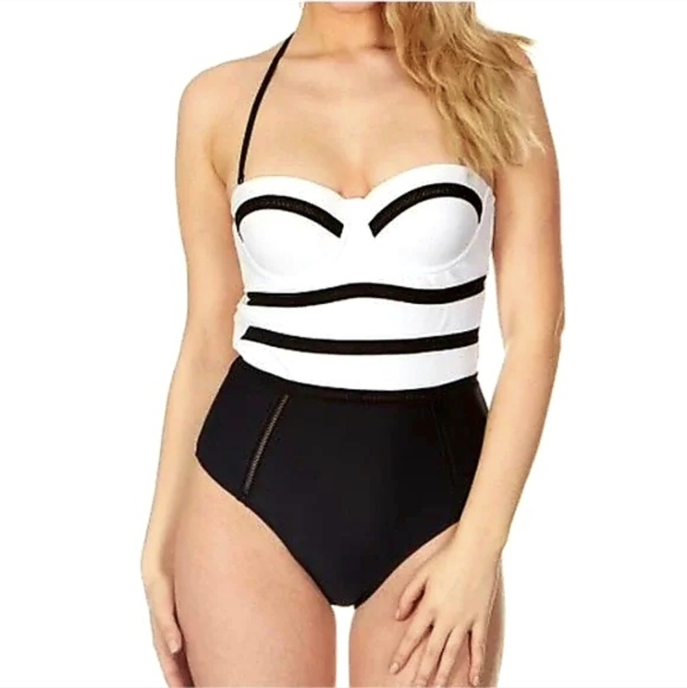 Black and White Color Block Swimsuit